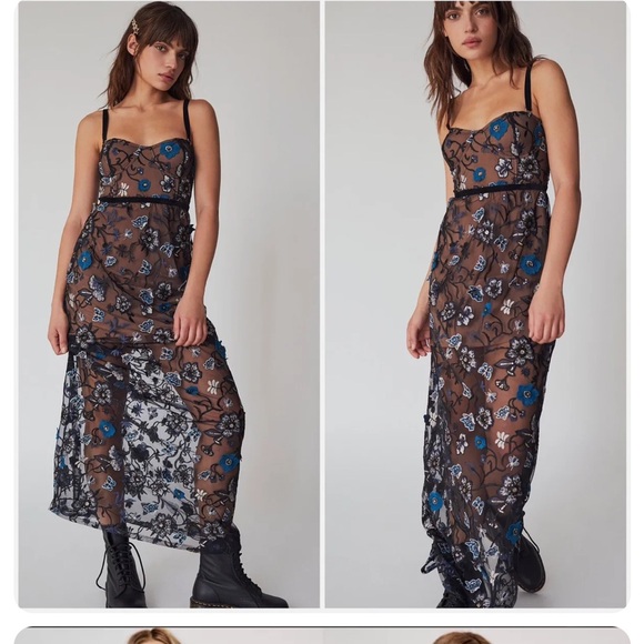 For Love & Lemons Beatrice Maxi Dress in Blue - Picture 2 of 8